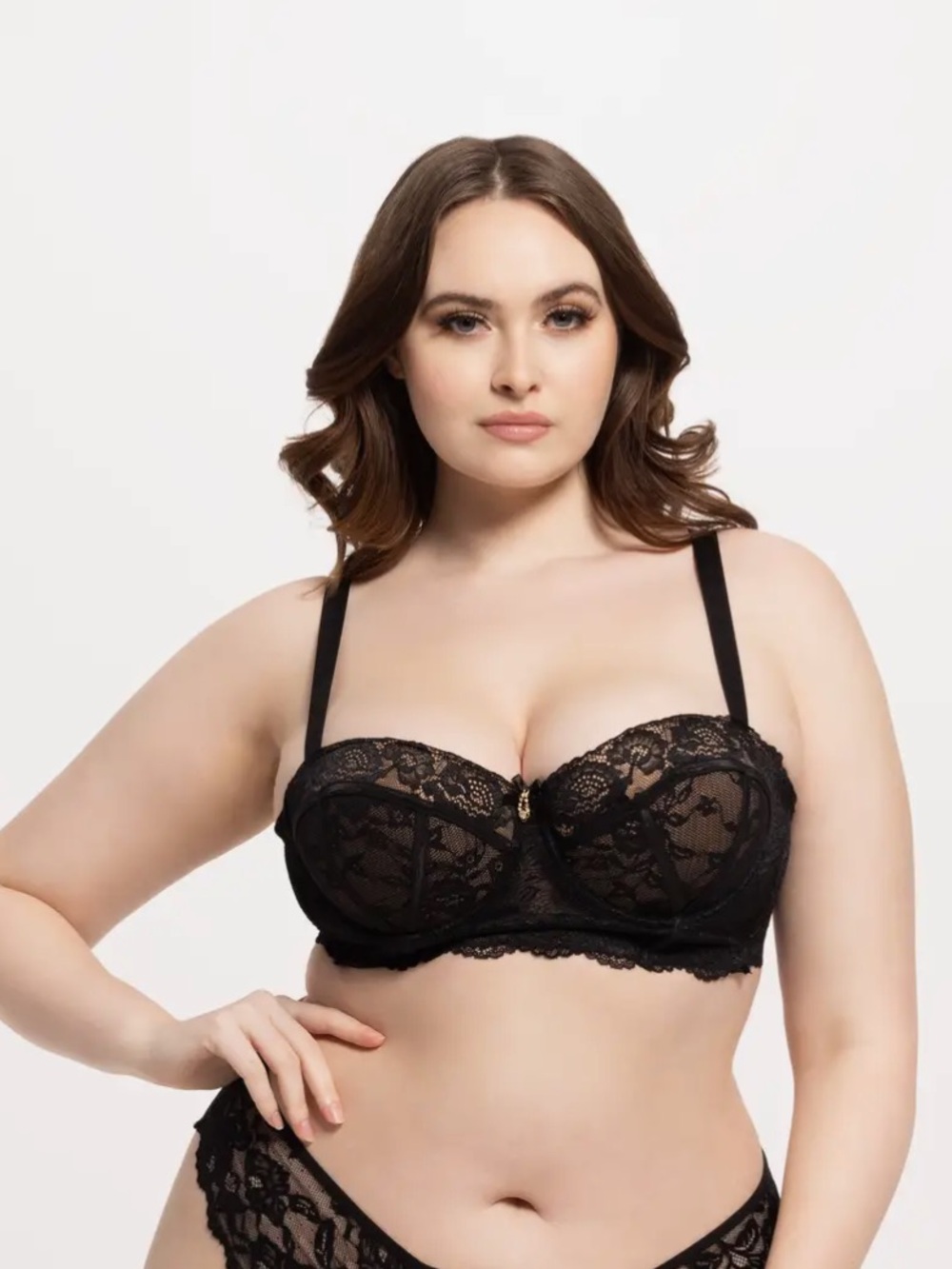 NWT Lace Balconette Bra with Underwire Support | Plus Size | Black